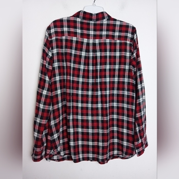 Talbots Black, White & Red Plaid Metallic Cotton Button Down Blouse size Large - Picture 5 of 10